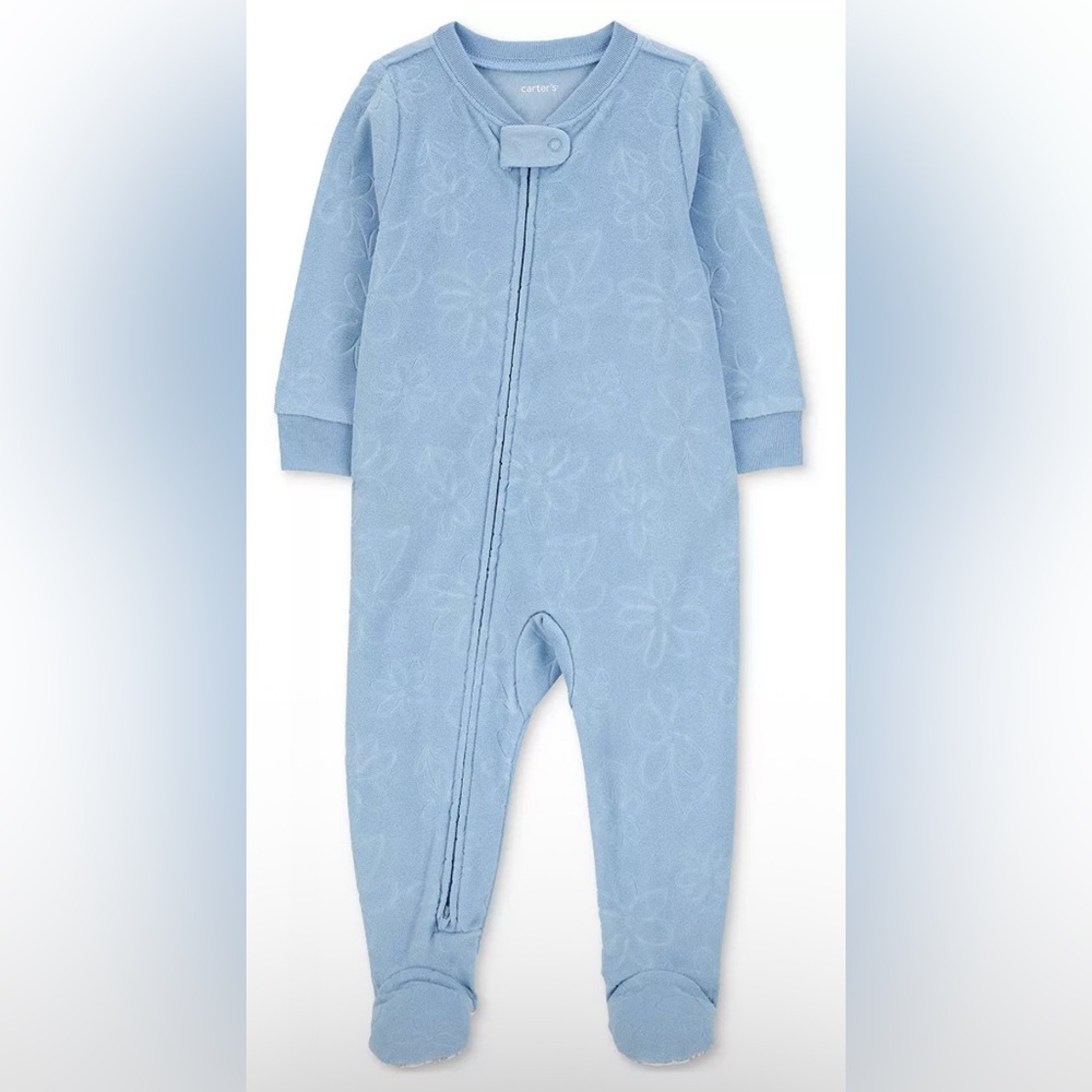 CARTERS Toddler Girls 1-Piece Floral Fleece Footed Pajamas Light Blue 2T